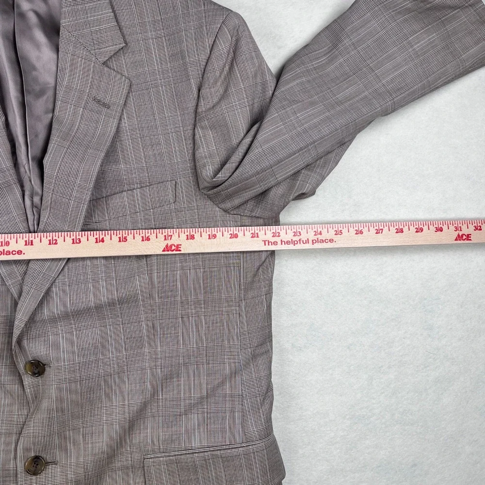 Loro Piana Super 110s Wool Glen Plaid Sport Coat Blazer Grey Brown Mens 42R